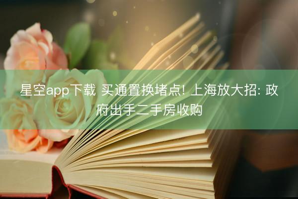 星空app下载 买通置换堵点! 上海放大招: 政府出手二手房收购
