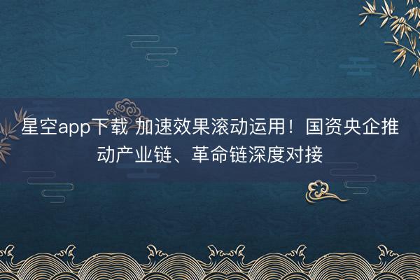 星空app下载 加速效果滚动运用！国资央企推动产业链、革命链深度对接