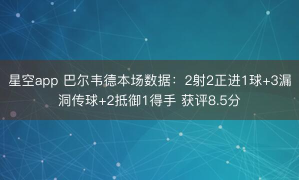 星空app 巴尔韦德本场数据:2射2正进1球+3漏洞传球+2抵御1得手 获评8.5分