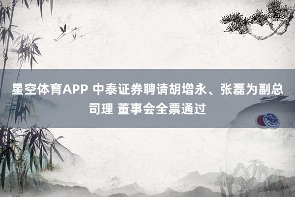 星空体育APP 中泰证券聘请胡增永、张磊为副总司理 董事会全票通过