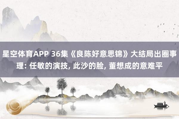 星空体育APP 36集《良陈好意思锦》大结局出圈事理: 任敏的演技， 此沙的脸， 董想成的意难平