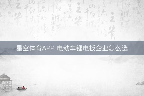 星空体育APP 电动车锂电板企业怎么选