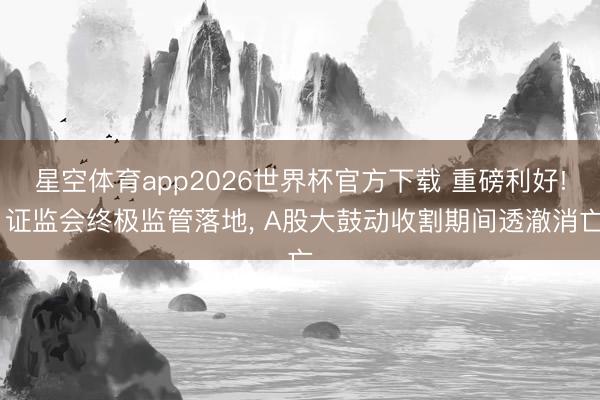 星空体育app2026世界杯官方下载 重磅利好! 证监会终极监管落地, A股大鼓动收割期间透澈消亡
