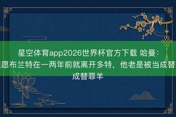 星空体育app2026世界杯官方下载 哈曼:我但愿布兰特在一两年前就离开多特,他老是被当成替罪羊