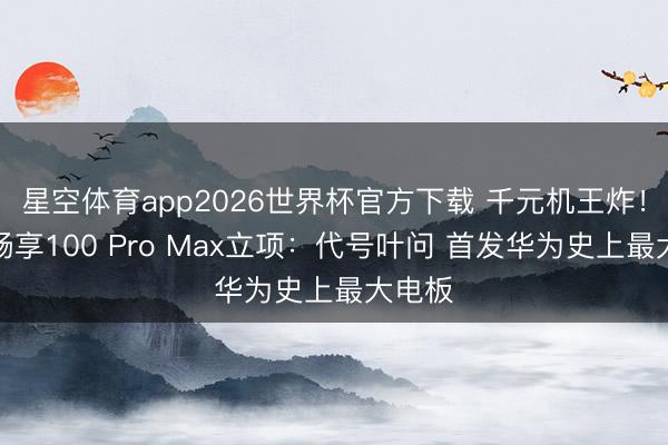 星空体育app2026世界杯官方下载 千元机王炸！华为畅享100 Pro Max立项：代号叶问 首发华为史上最大电板