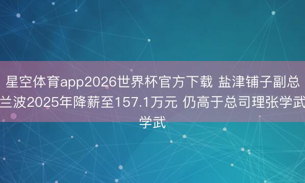 星空体育app2026世界杯官方下载 盐津铺子副总兰波2025年降薪至157.1万元 仍高于总司理张学武